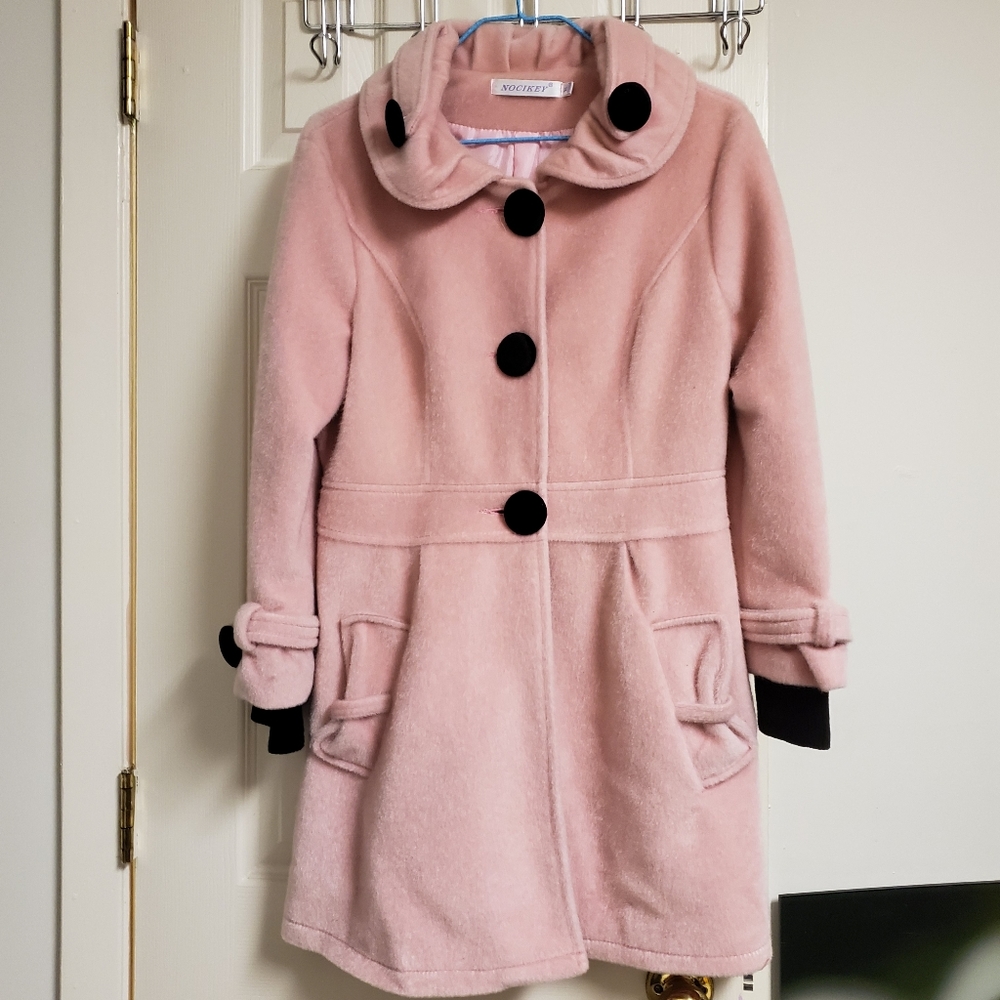 Pink trench coat with large button details